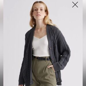 Quince Women Oversized Cable Cardigan Gray Sleeved Top XS